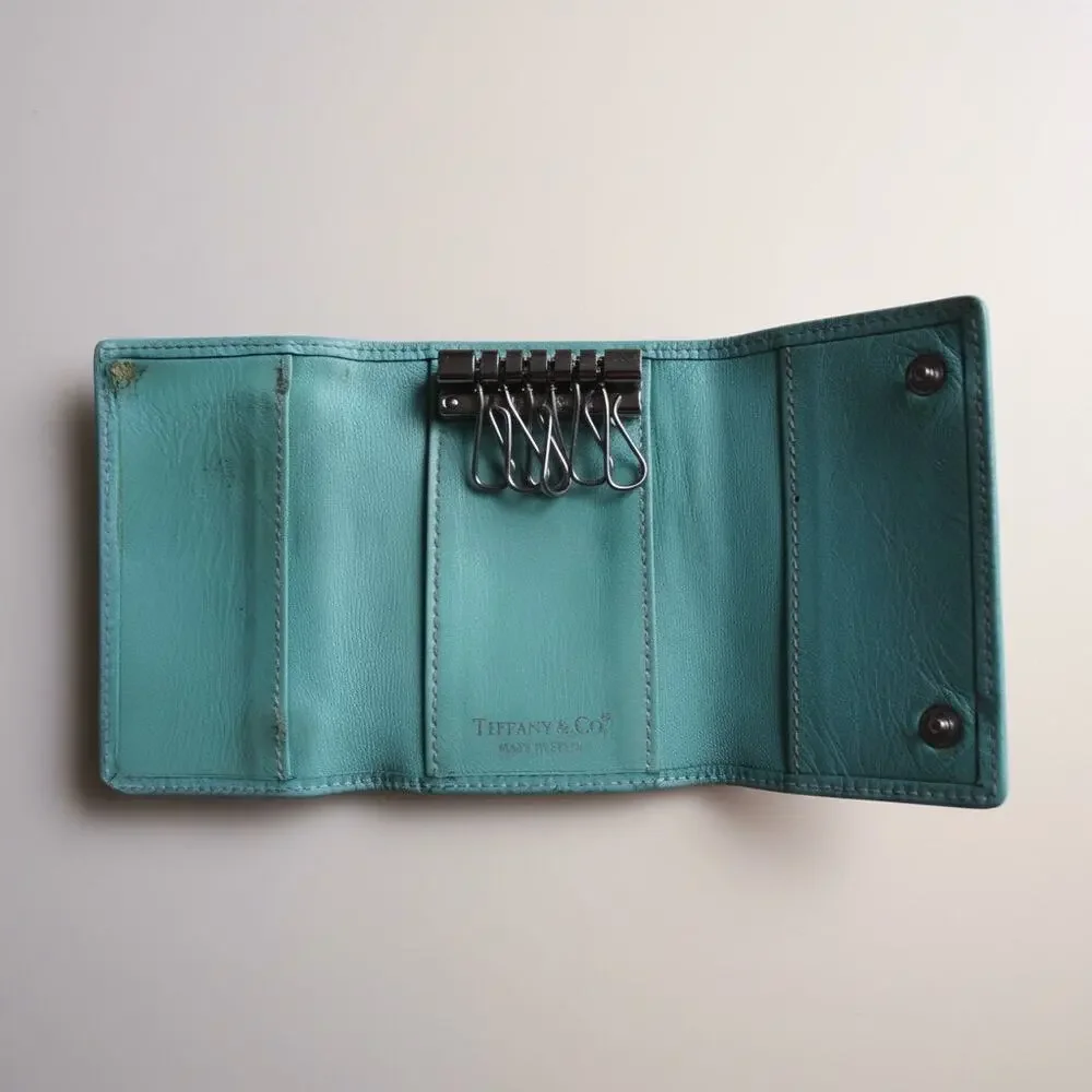 Vintage Tiffany & Co Leather Key Holder Tiffany Blue Made Spain 6 Hook Case